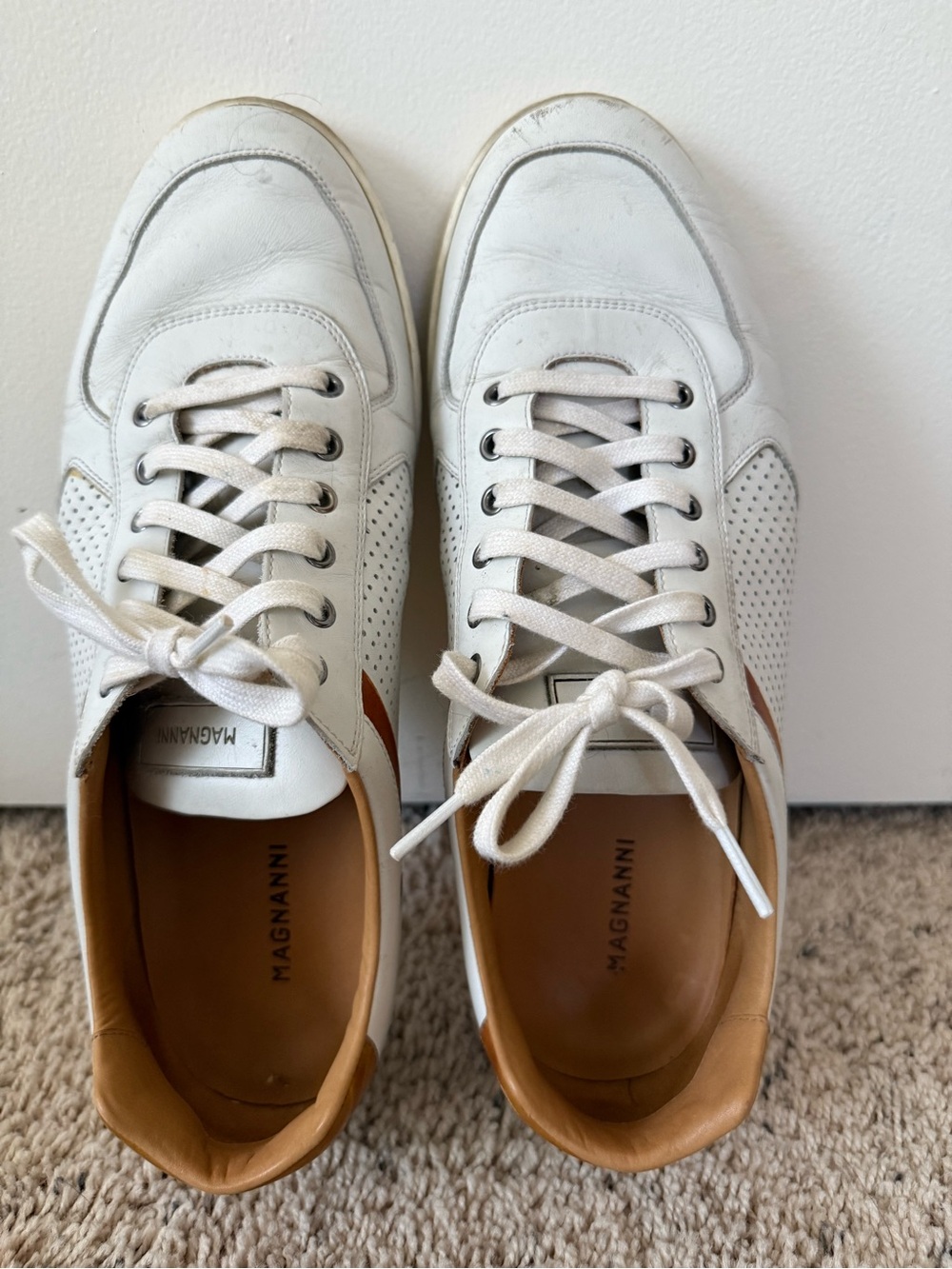 Magnanni White Leather Sneakers with Tan Accents - Picture 5 of 8